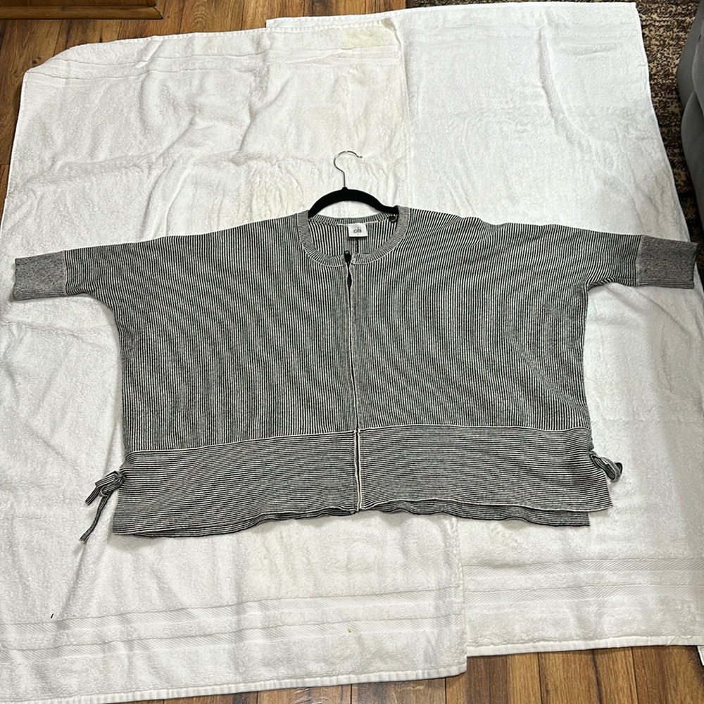 CAbi Gray Ribbed Zip-Front Sweater